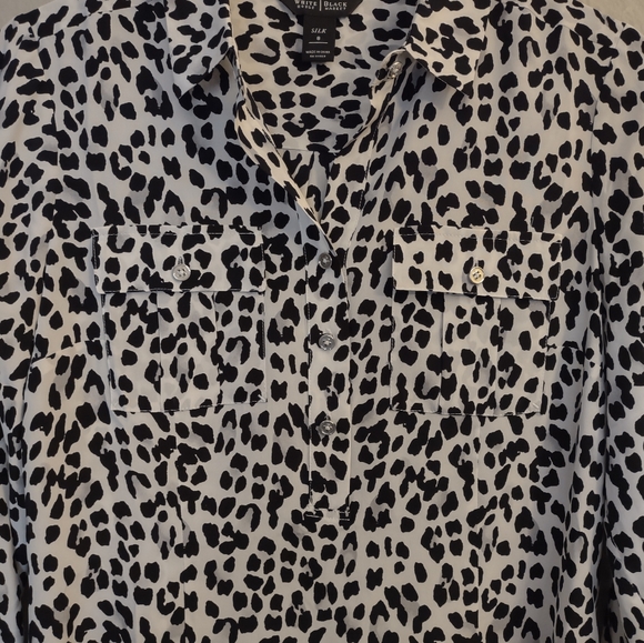 100% Silk White House Black Market Leopard Print Blouse - Size 8 - Picture 5 of 13